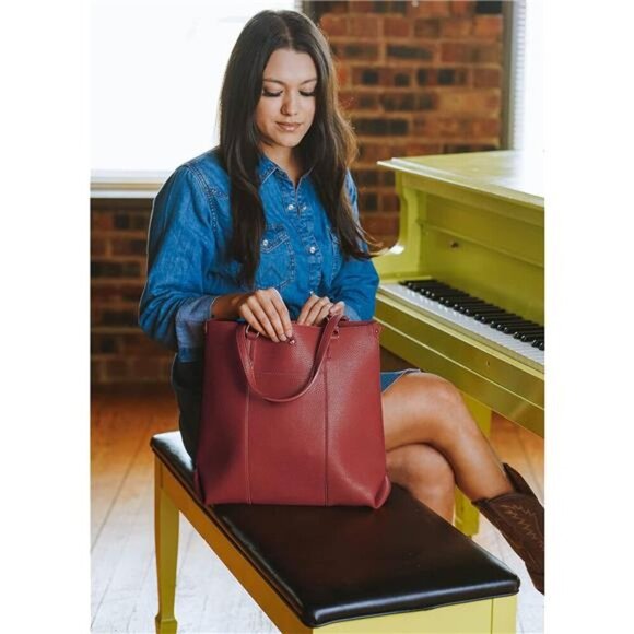 Tote Bag, Large Shoulder Handbag Red - Picture 4 of 5